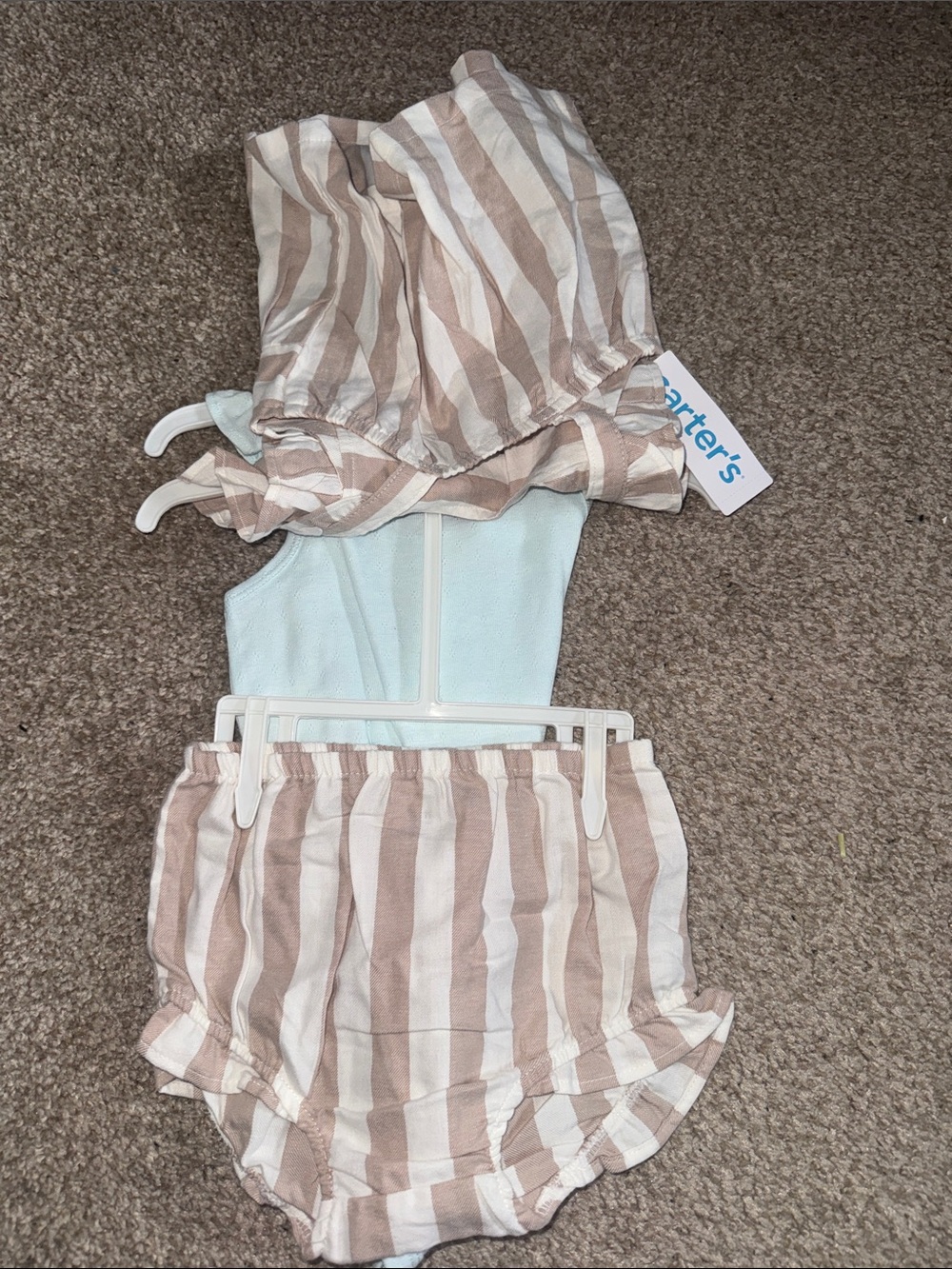 Carter's Beige & White Striped Ruffle Set - Picture 2 of 5